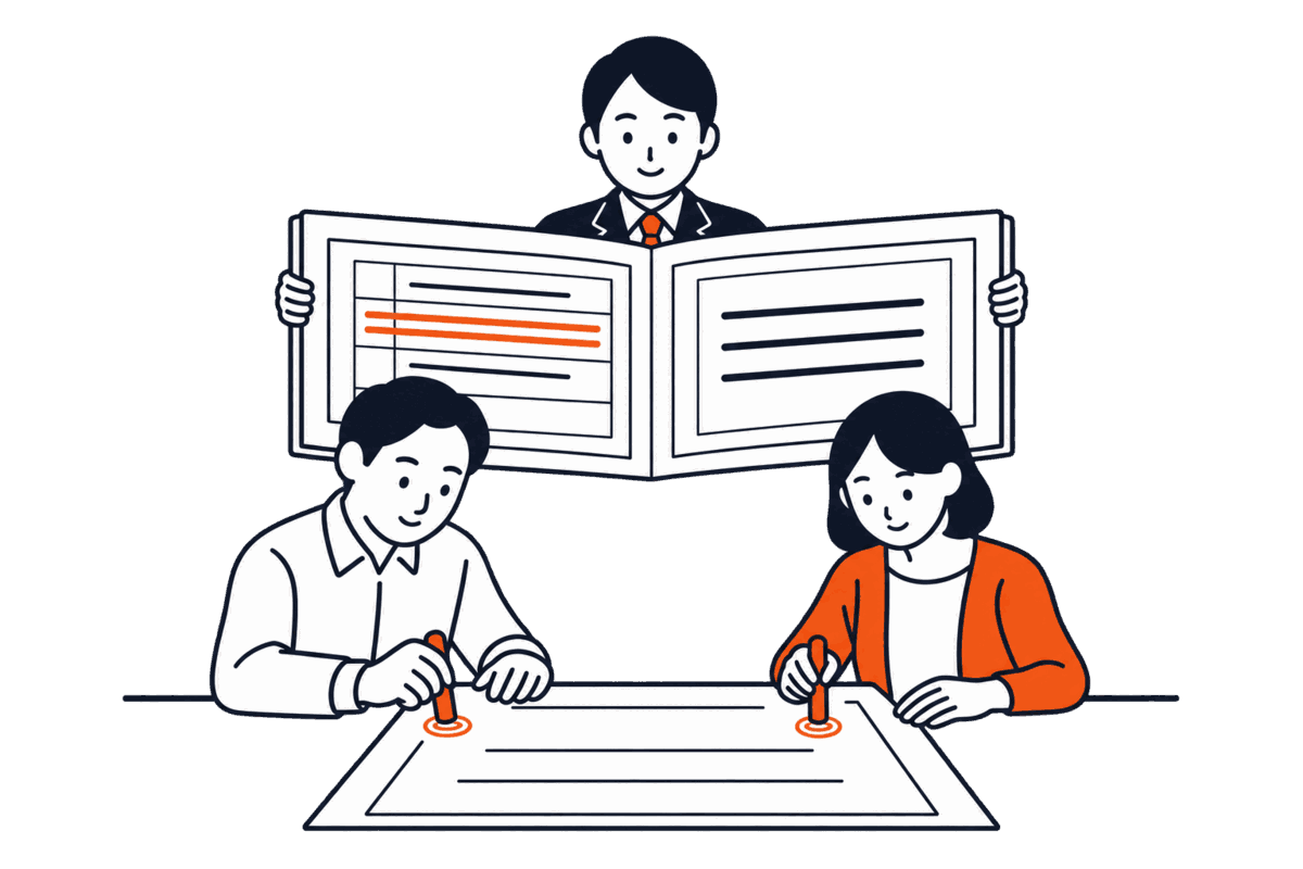 登記簿の名義欄で一方の名前に線が引かれ、もう一方が大きく書き直されている